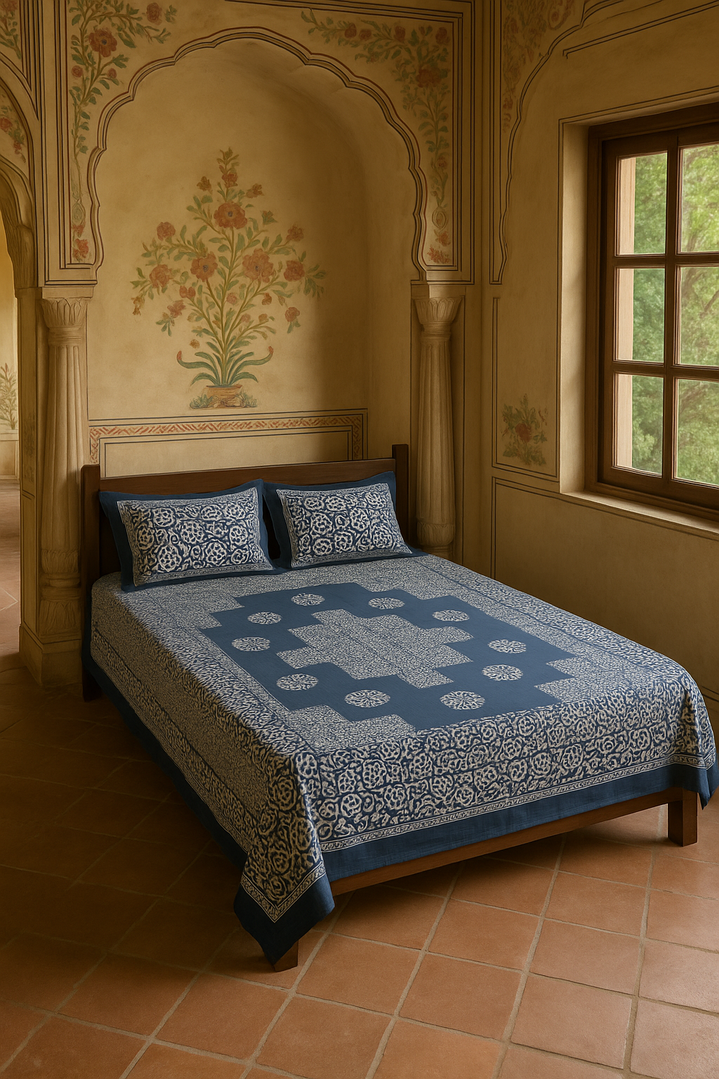 Batik Bedsheet - Double - Bluish Grey