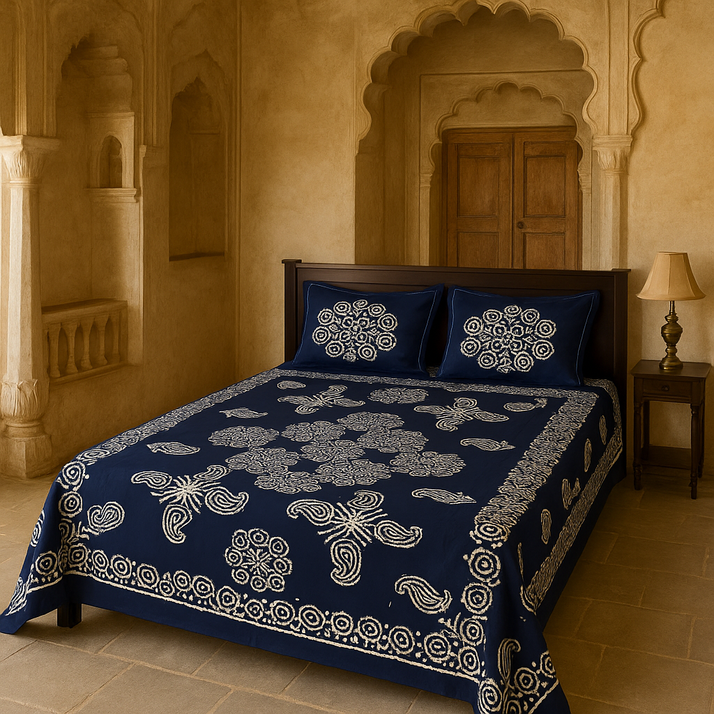 Batik Bedsheet - Double - Navy Blue